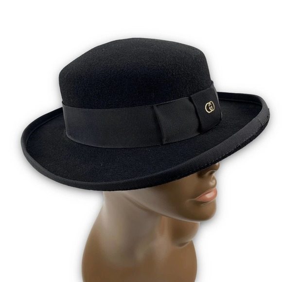 RARE 1970's GUCCI black wool felt bowler hat with classic GG logo - Picture 7 of 16